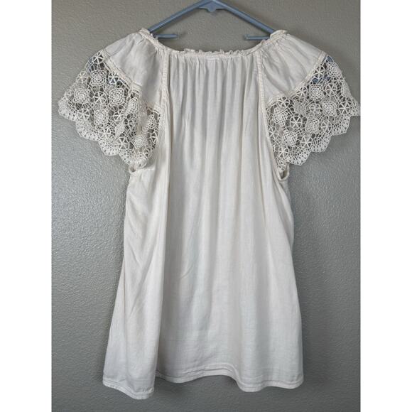 Old Navy Women’s Relaxed Tie Neck Crochet Lace Sleeve Blouse Peasant XS White - Picture 6 of 8